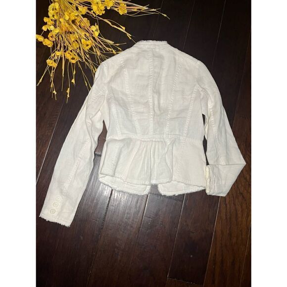 Micheal Kor 100% linen cream frayed trim button up jacket/blazer sz 0 - Picture 6 of 9
